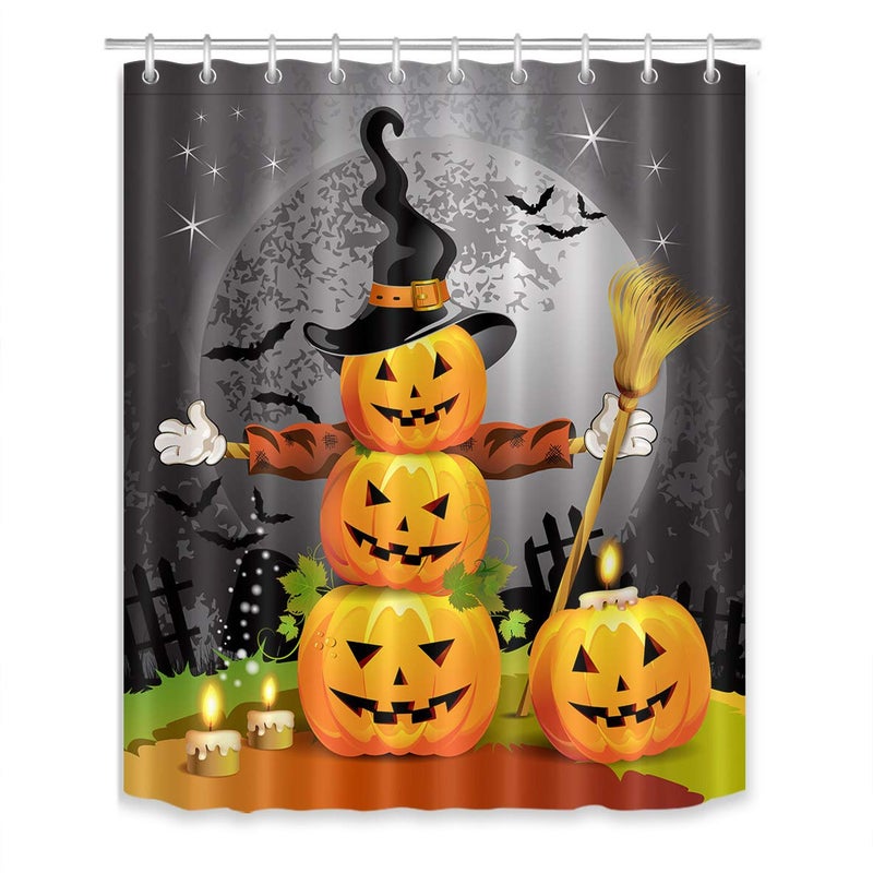 LB Halloween Pumpkins Shower Curtain Set Magic Hat Ghost Broom Bathroom Curtain Party DecorBath Curtain Hooks Include60x72 inch Waterproof Polyester Fabric