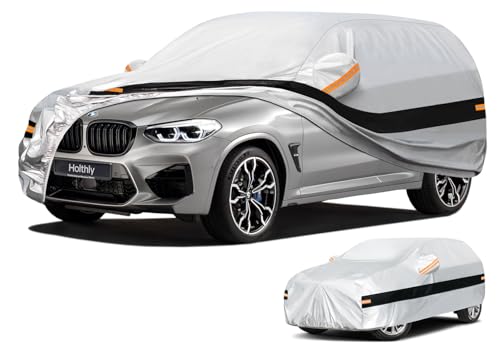 Holthly 10 Layer SUV Car Cover Waterproof All Weather,100% Waterproof Outdoor SUV Car Covers Rain Snow UV Dust Protection. Custom Fit for BMW X3, Audi Q5,Jeep Wrangler, Chevy Equinox,etc Silver - Image 1