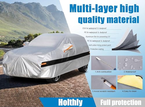 Holthly 10 Layer SUV Car Cover Waterproof All Weather,100% Waterproof Outdoor SUV Car Covers Rain Snow UV Dust Protection. Custom Fit for BMW X3, Audi Q5,Jeep Wrangler, Chevy Equinox,etc Silver - Image 3