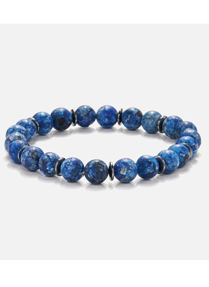 كريسوستوموس Handmade Beaded Bracelet for Men with Blue Agate & Hematite Rings