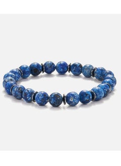 CHRYSOSTOMOS Handmade Beaded Bracelet for Men with Blue Agate and Hematite Rings  - Image 1