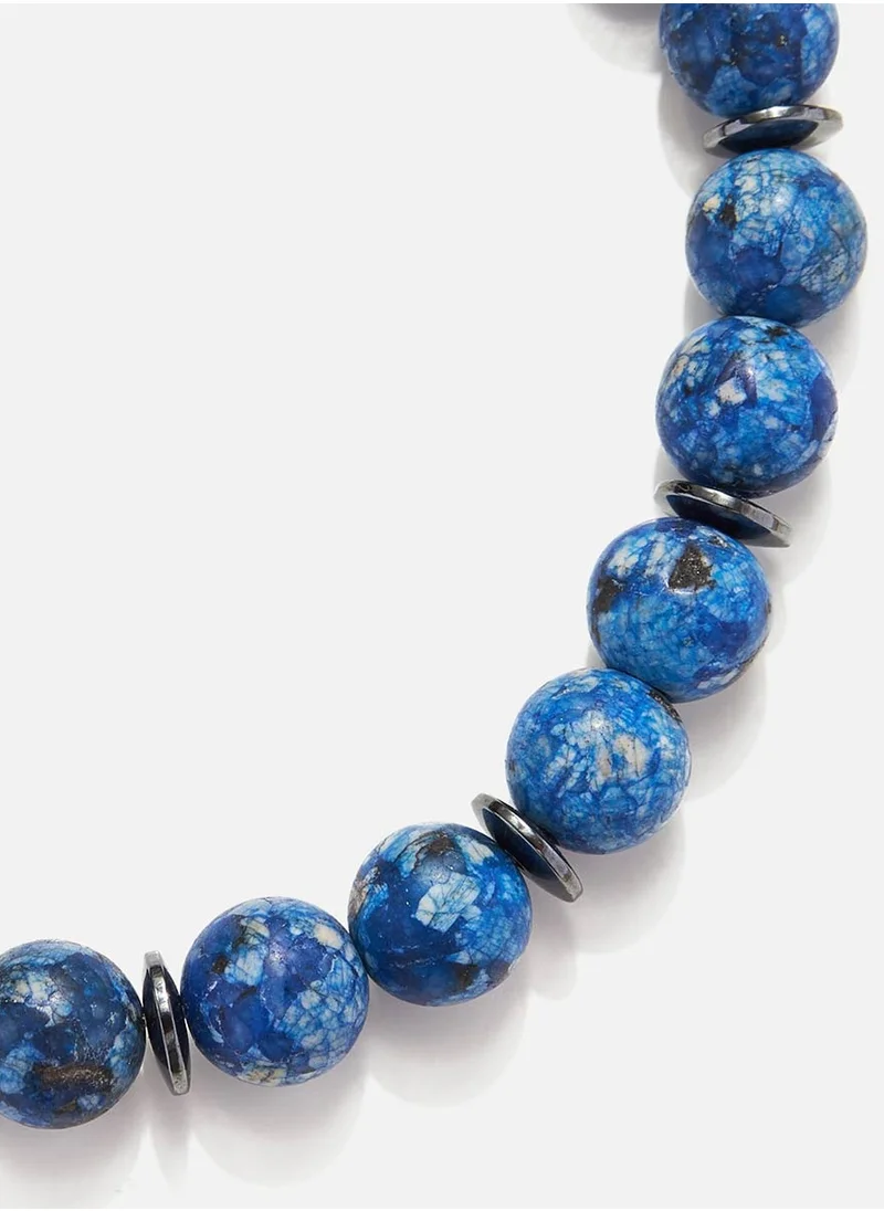 كريسوستوموس Handmade Beaded Bracelet for Men with Blue Agate & Hematite Rings