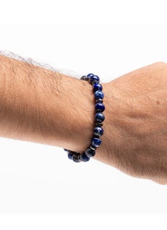 CHRYSOSTOMOS Handmade Beaded Bracelet for Men with Blue Agate and Hematite Rings  - Image 3