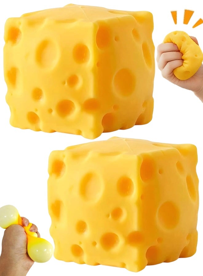 2 PCS ﻿Yellow Cheese Squishy Soft Cheese Squeeze Slow Rising Soft Squeeze Fidget Toy Help For Relax,Focus, Sensory Stress Balls - Image 1