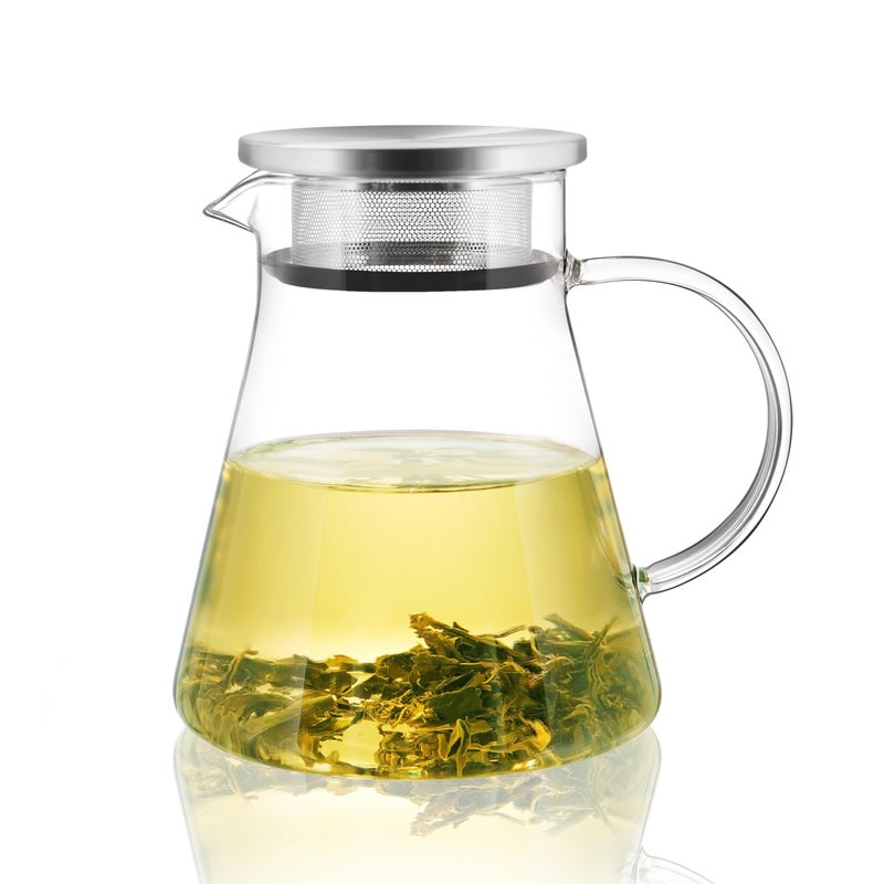 CNGLASS 30.5oz/900ml Glass Teapot Stovetop Safe,One-Touch Clear Tea Kettle,Blooming and Loose Leaf Tea Maker - Image 1
