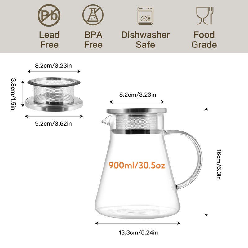 CNGLASS 30.5oz/900ml Glass Teapot Stovetop Safe,One-Touch Clear Tea Kettle,Blooming and Loose Leaf Tea Maker - Image 2