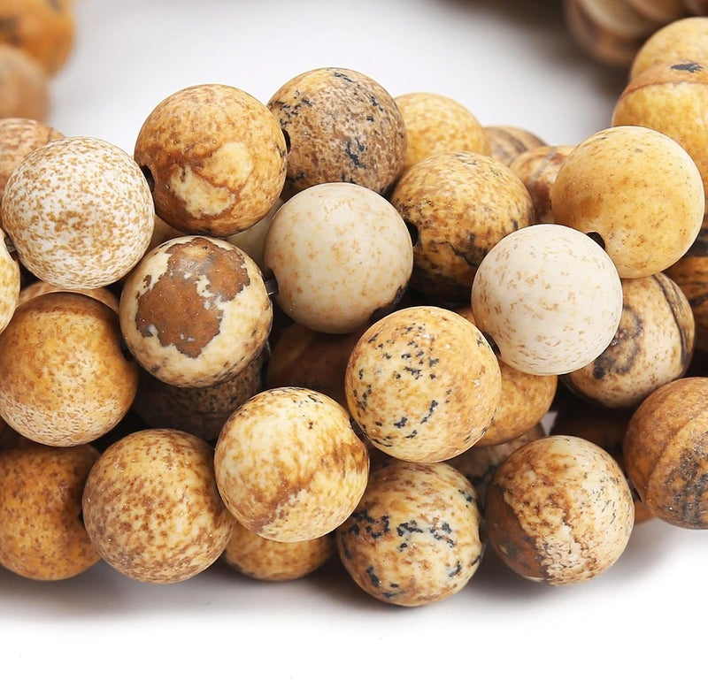 AUREHEN Natural Matte Picture Jasper Beads, 8MM Round Frosted Unpolished Loose Gemstone Beads for Bracelet Necklace Jewelry Making, Energy Stone Healing Power with Stretch Beading Cord - Image 3