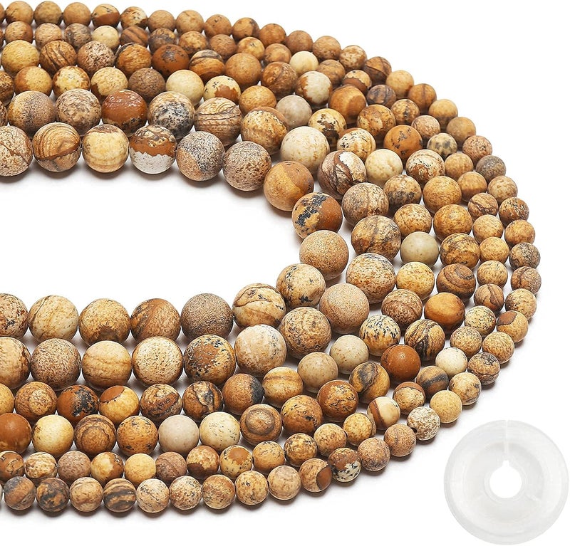 AUREHEN Natural Matte Picture Jasper Beads, 8MM Round Frosted Unpolished Loose Gemstone Beads for Bracelet Necklace Jewelry Making, Energy Stone Healing Power with Stretch Beading Cord - Image 2