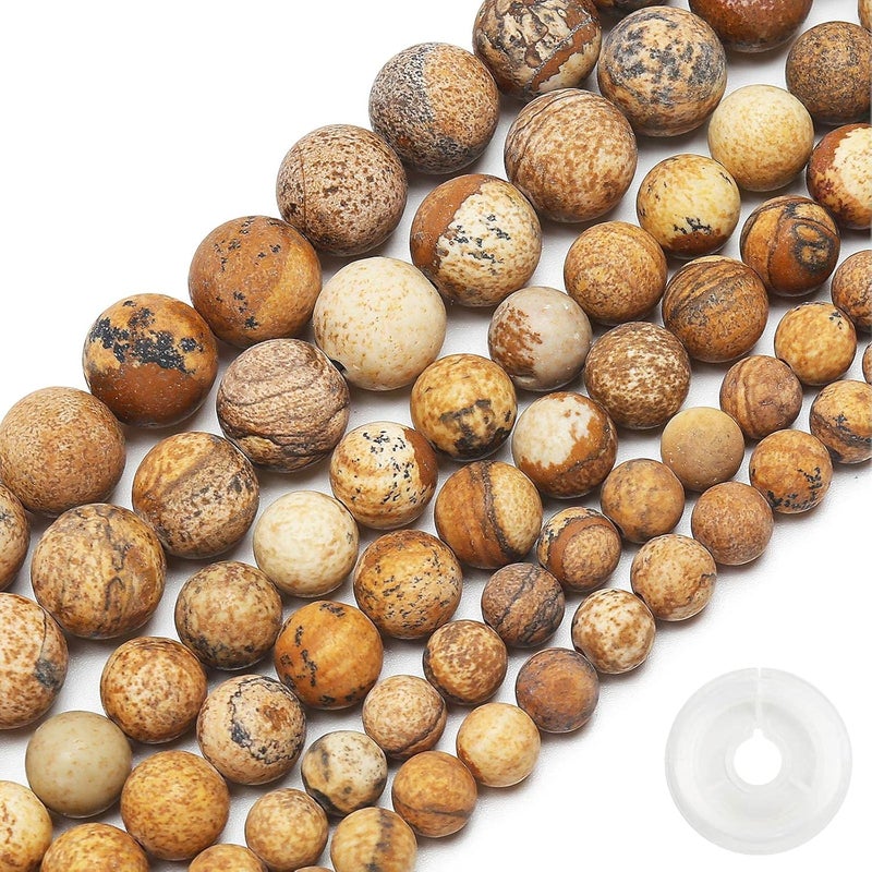 AUREHEN Natural Matte Picture Jasper Beads, 8MM Round Frosted Unpolished Loose Gemstone Beads for Bracelet Necklace Jewelry Making, Energy Stone Healing Power with Stretch Beading Cord - Image 1