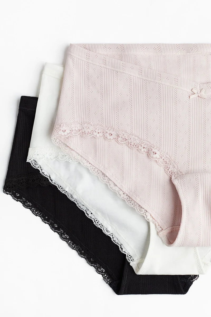 H&M  MAMA 3-pack lace-trimmed cotton hipster briefs for Women | Best Price UAE