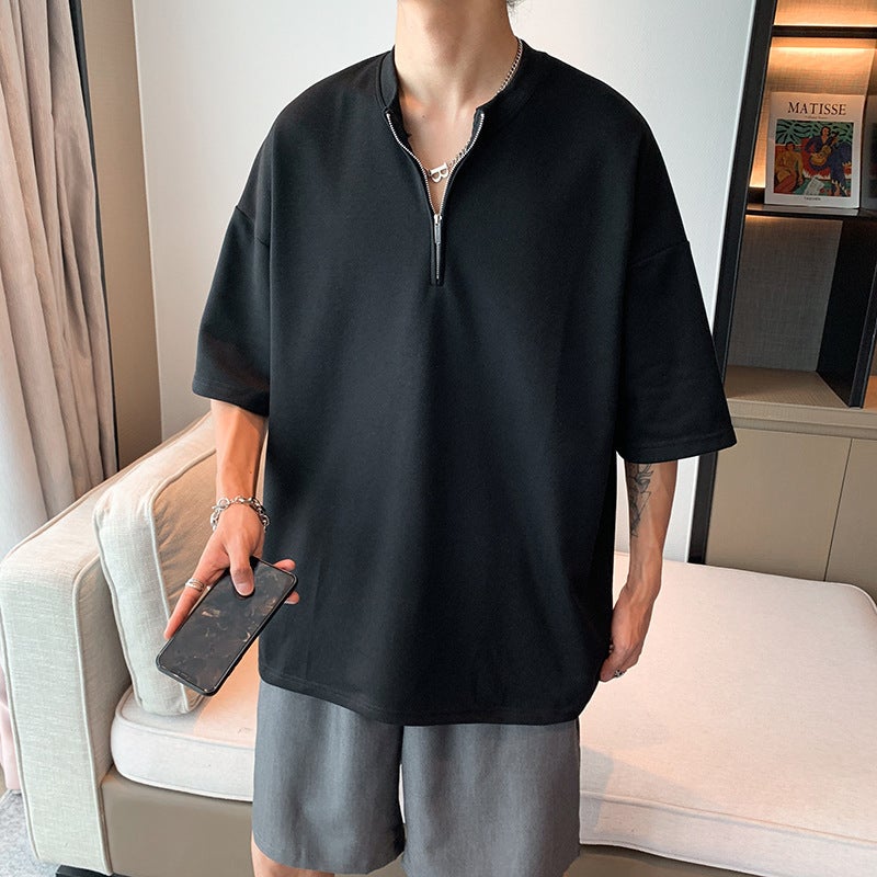 Short-Sleeved T-Shirt Men'S Summer Loose Personalized Half-Sleeved Trendy All-Match Solid Color Simple Casual Half-Sleeved T-Shirt Top - Image 5