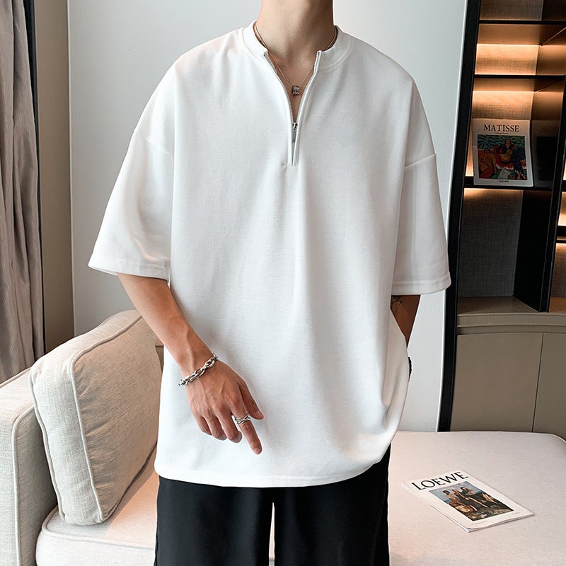 Short-Sleeved T-Shirt Men'S Summer Loose Personalized Half-Sleeved Trendy All-Match Solid Color Simple Casual Half-Sleeved T-Shirt Top - Image 3