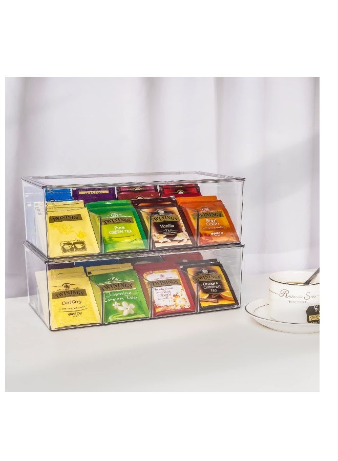 Tea Bag Organizer Clear Acrylic Tea Storage Box with Lid, Plastic Tea Bag Holder Stackable Tea Organizer for Tea Bags Container Dispenser for Cabinet Pantry Counter Countertop -Clear - Image 2