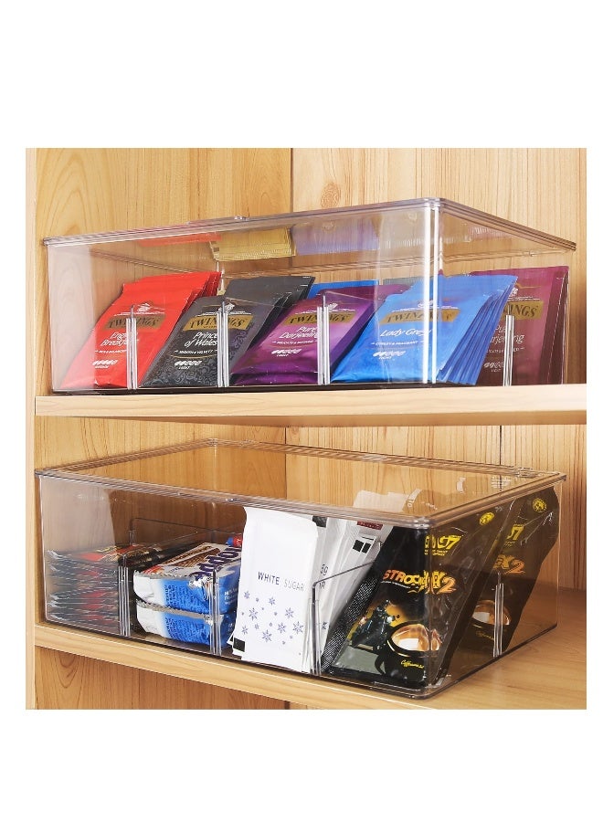 Tea Bag Organizer Clear Acrylic Tea Storage Box with Lid, Plastic Tea Bag Holder Stackable Tea Organizer for Tea Bags Container Dispenser for Cabinet Pantry Counter Countertop -Clear - Image 3