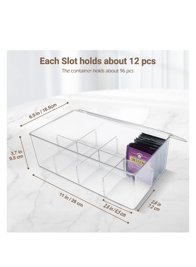 Tea Bag Organizer Clear Acrylic Tea Storage Box with Lid, Plastic Tea Bag Holder Stackable Tea Organizer for Tea Bags Container Dispenser for Cabinet Pantry Counter Countertop -Clear - Image 4