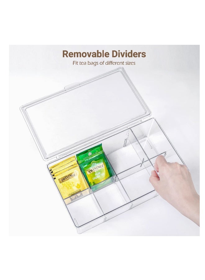 Tea Bag Organizer Clear Acrylic Tea Storage Box with Lid, Plastic Tea Bag Holder Stackable Tea Organizer for Tea Bags Container Dispenser for Cabinet Pantry Counter Countertop -Clear - Image 5