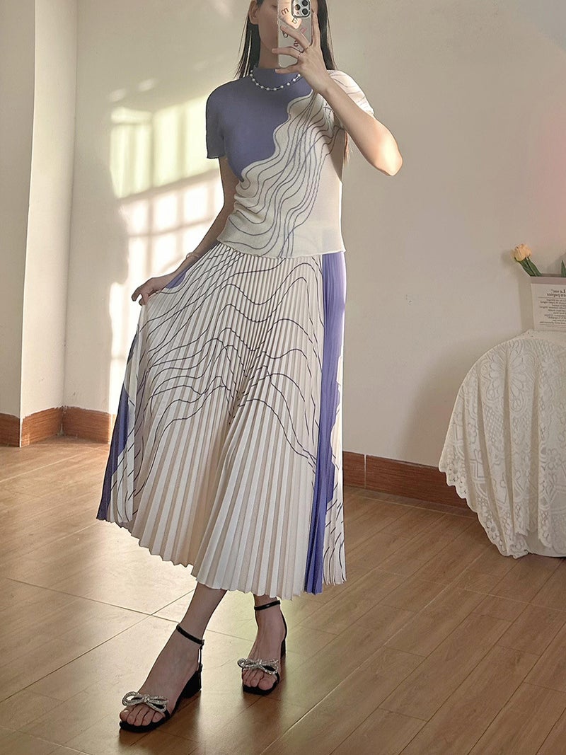 Temperament Work Clothing Fashion Skirt Women's Summer New Pleated T-Shirt Pleated Skirt Suit Women's Two-Piece Set - Image 2