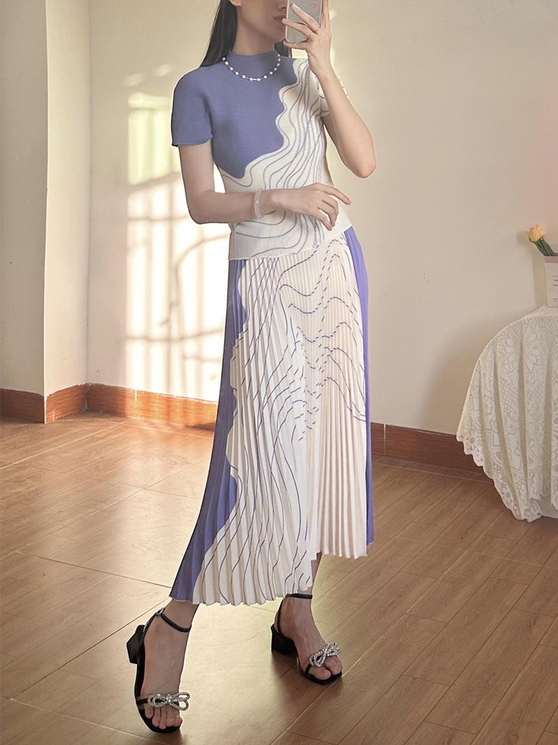 Temperament Work Clothing Fashion Skirt Women's Summer New Pleated T-Shirt Pleated Skirt Suit Women's Two-Piece Set - Image 3