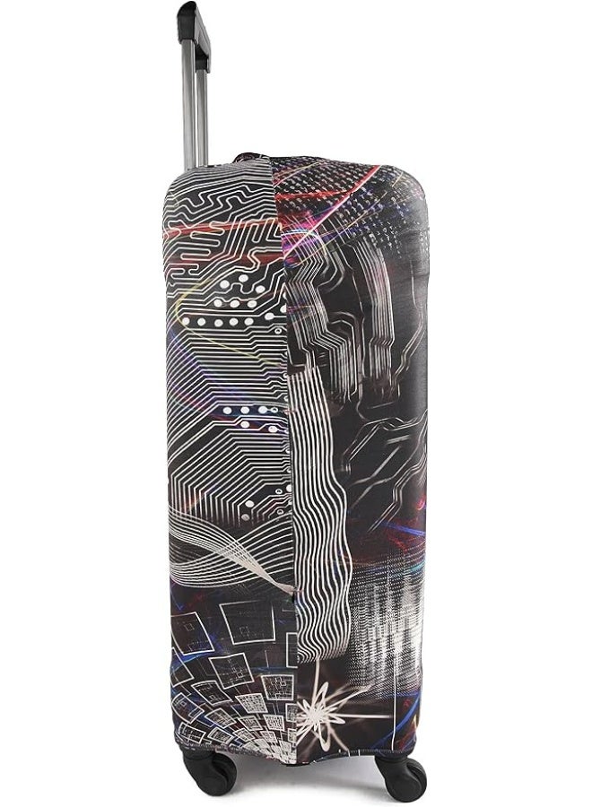 natOnat Travel Luggage Cover Protector - Suitcase Cover with Coloured Pattern- Stretchy, Washable Spandex & Polyester - Protects Against Dirt & Scratches - Tech Explorer Design - Fits 58-63 CM Height (Medium ) - Image 4
