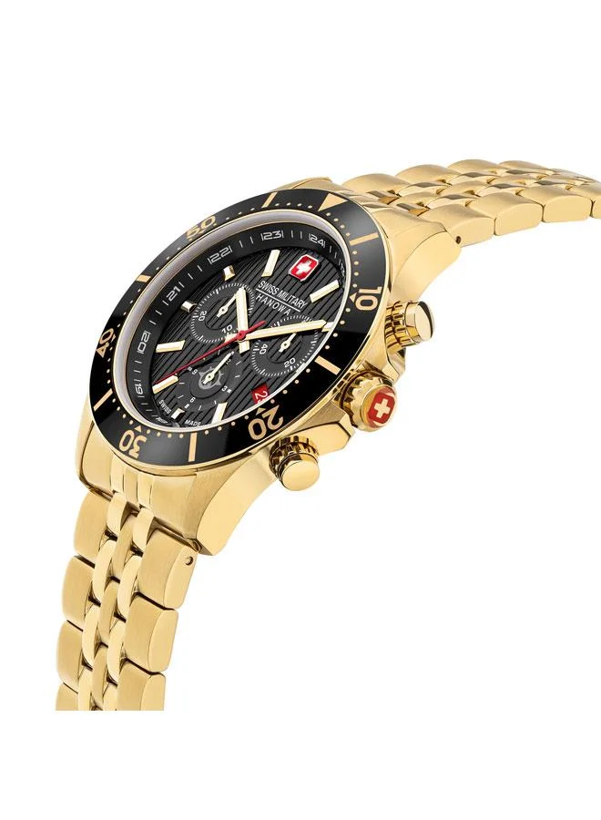سويس ميليتري هانوا Flagship X Chrono 43mm Men's Watch with Yellow Gold Plated Stainless Steel Bracelet