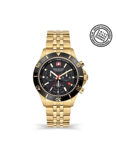سويس ميليتري هانوا Flagship X Chrono 43mm Men's Watch with Yellow Gold Plated Stainless Steel Bracelet