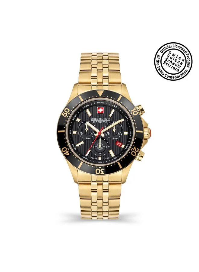 سويس ميليتري هانوا Flagship X Chrono 43mm Men's Watch with Yellow Gold Plated Stainless Steel Bracelet