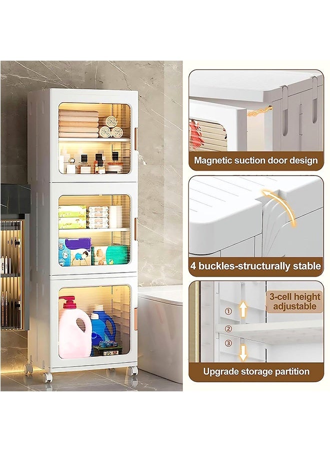 JCB CHIC Storage Bin With Lids And Doors ,Plastic Storage Cabinet With  Wheels ,Foldable Narrow Cabinet Light Luxury Home Multi-layer Kitchen - Image 4