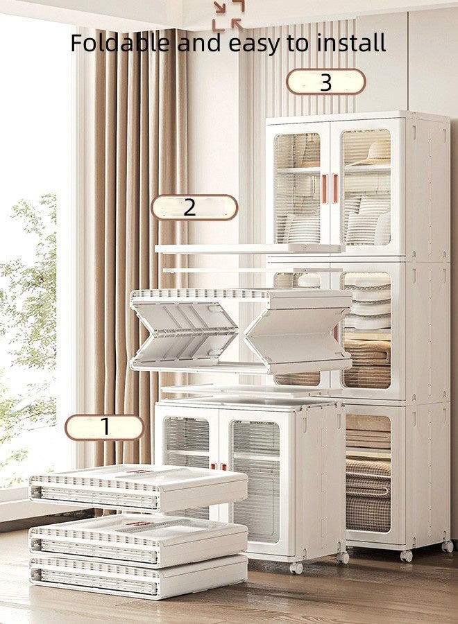 JCB CHIC Storage Bin With Lids And Doors ,Plastic Storage Cabinet With  Wheels ,Foldable Narrow Cabinet Light Luxury Home Multi-layer Kitchen - Image 3