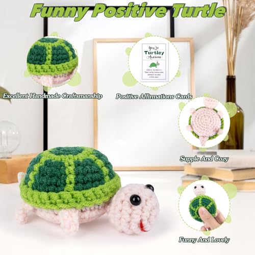 Maziky Funny Positive Turtle Mini Crochet Sea Turtle with Positive Affirmations Cards for Inspirational Novelty Gifts (Positive Turtle, 1P) - Image 3