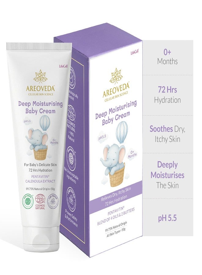 AreoVeda Deep Moisturising Baby Cream (50gm) | 72Hrs Hydration | Suitable for Baby's Dry Skin | With Shea Butter & Saffron Extract | Non-Sticky | For 0-5 Years | Ecocert Certified, EWG Verified - Image 1