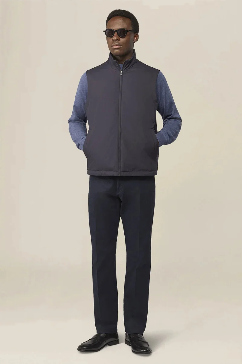Doppelganger Slightly padded reversible technical fabric sleeveless jacket - Blue/Taupe