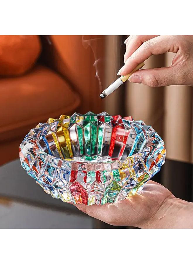 Stained Glass Ashtray Mosaic Pattern Vibrant Crystals Blue Green Red Yellow Pink Home Office Decor 1 Pack - Image 1