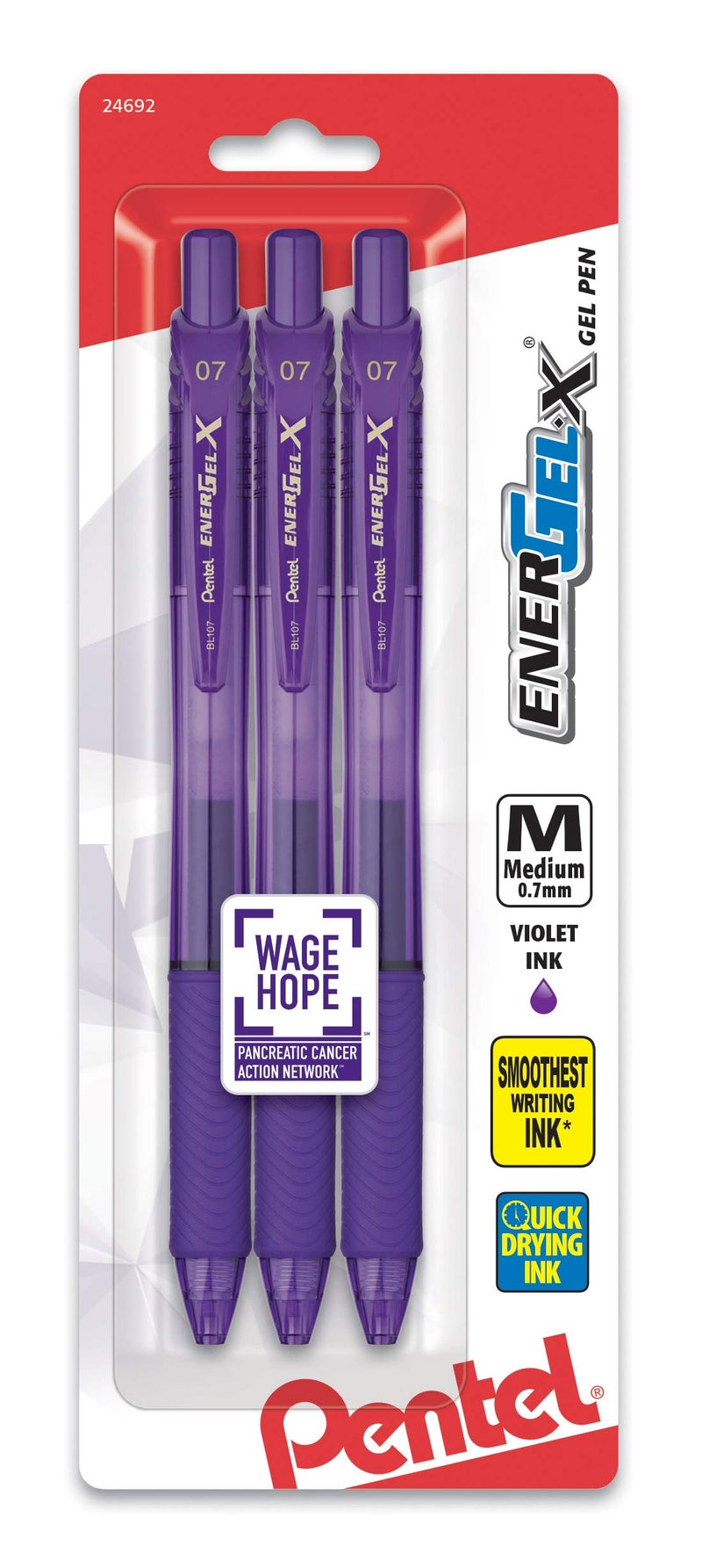Pentel EnerGel-X Retractable Liquid Gel Pen, 0.7mm, Medium Line, Metal Tip, Violet, 3 Pack (BL107BP3V) - Image 1