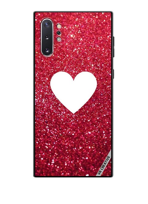 Protective Case Cover For Samsung Galaxy Note10 Plus 5G White Heart on Red Glitter Design Multicolour
