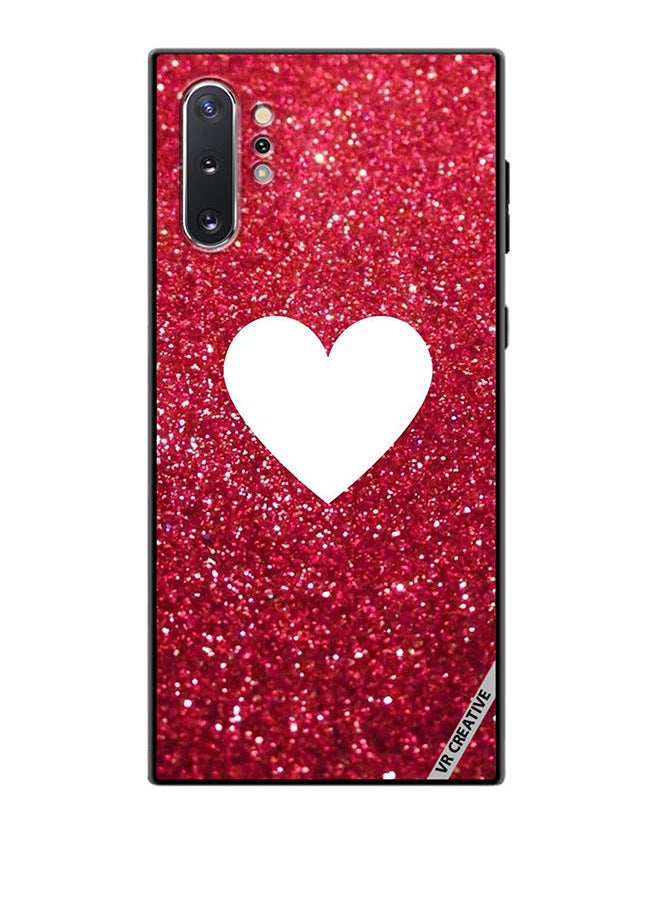 VR CREATIVE - Protective Case Cover For Samsung Galaxy Note10 Plus 5G White Heart on Red Glitter Design Multicolour - Image 1