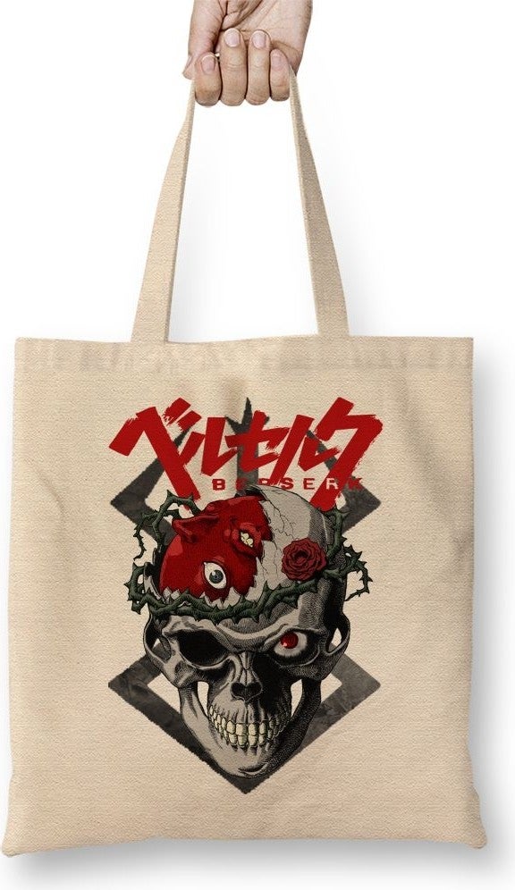 Baskı Dükkanı Print Shop Berserk Skull Tote Bag Long Handle 