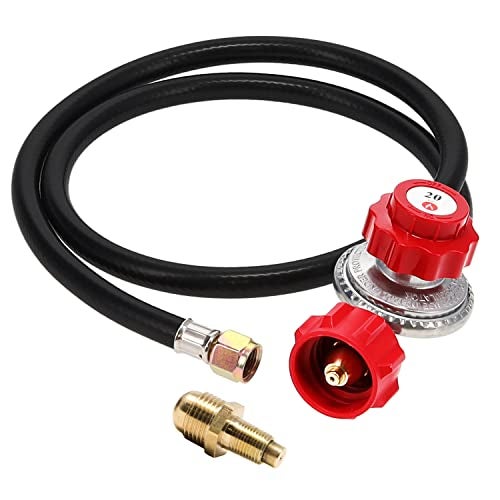 GASONE Propane Regulator - Brass Orifice 4 ft High Pressure 0-20 PSI Adjustable With Hose QCC-1 Type - Works With Any U.S. Tanks Red - Image 1