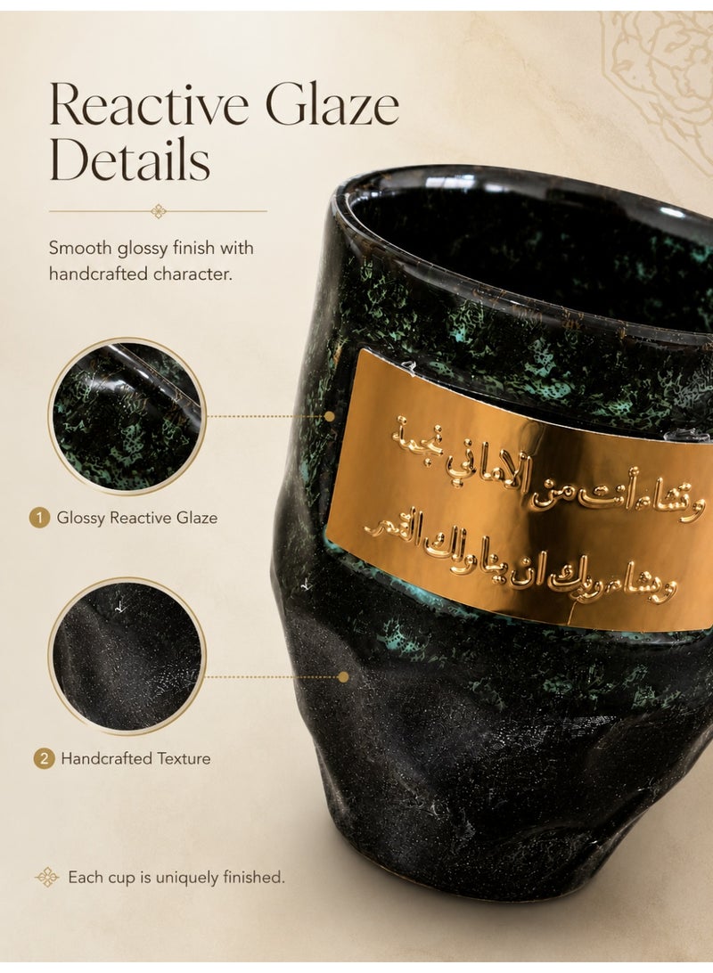 جالادون كوب قهوة سيراميك مصنوع يدويًا على الطراز العربي، سعة 250 مل، كوب شاي مزجج بلونين، آمن للغسل في غسالة الأطباق، مصنوع يدويًا من السيراميك، مناسب للقهوة والشاي العربي، للاستخدام المنزلي وكهدية، أخضر داكن - Image 3