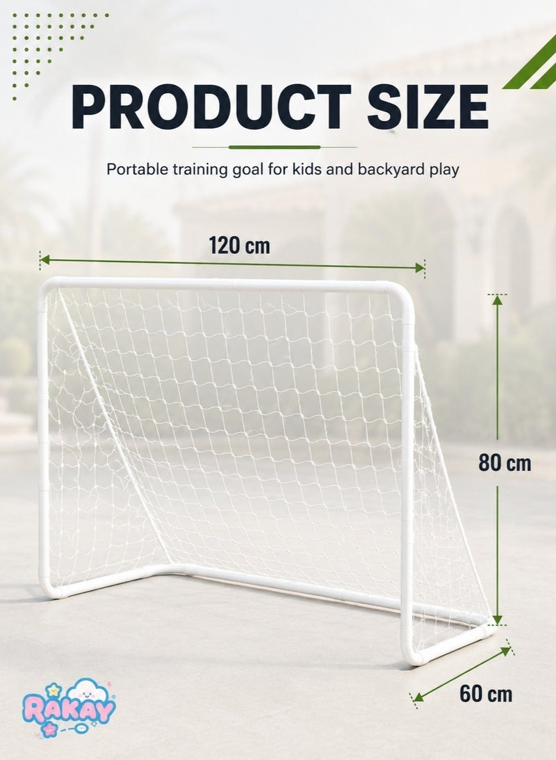 RAKAY Portable Soccer Goal with Net,Football Goal with a Single Net 120 x 80 x 60 cm, Goal Meatel Post,White Frame, Includes Ground Pegs - Image 2
