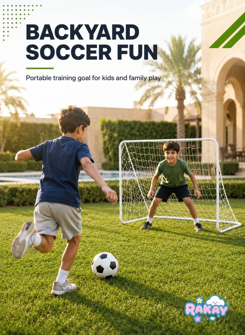 RAKAY Portable Soccer Goal with Net,Football Goal with a Single Net 120 x 80 x 60 cm, Goal Meatel Post,White Frame, Includes Ground Pegs - Image 4
