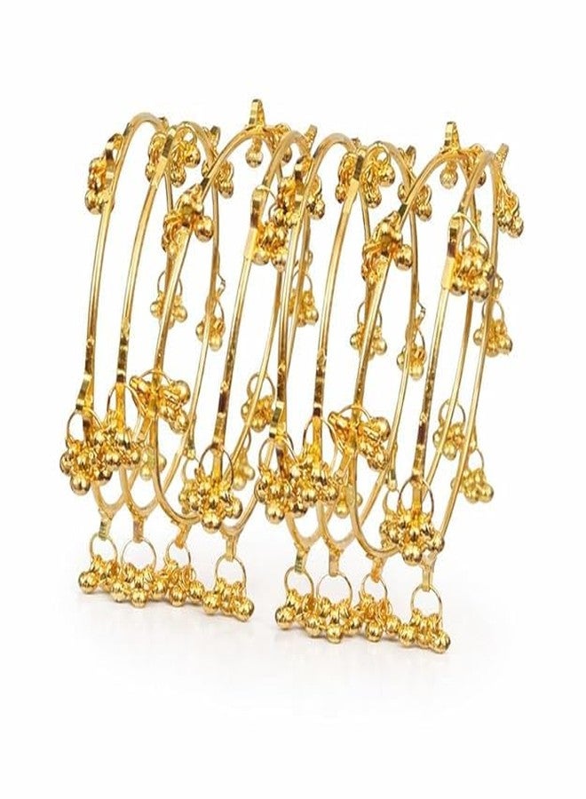 BANGLESKART Kashmiri Ghungroo Bangles for Women | Gold Finish Metal Jingle Bangles Pack of 8 | Traditional Standalone Chudi Set (Design 2, 2.8) - Image 3