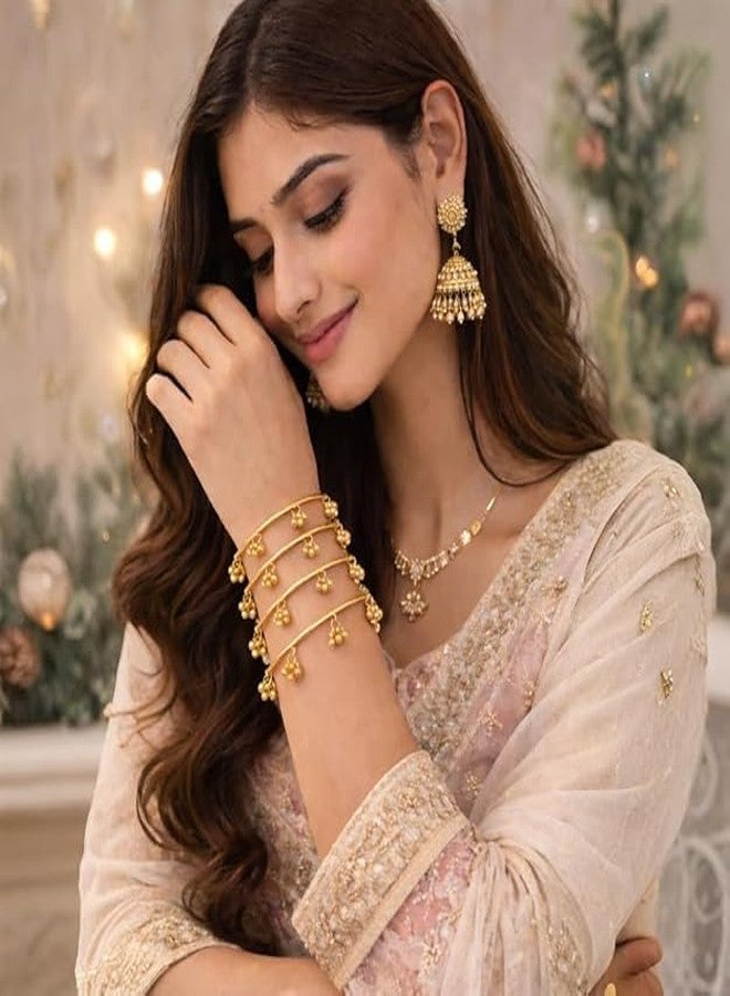 BANGLESKART Kashmiri Ghungroo Bangles for Women | Gold Finish Metal Jingle Bangles Pack of 8 | Traditional Standalone Chudi Set (Design 2, 2.8) - Image 2