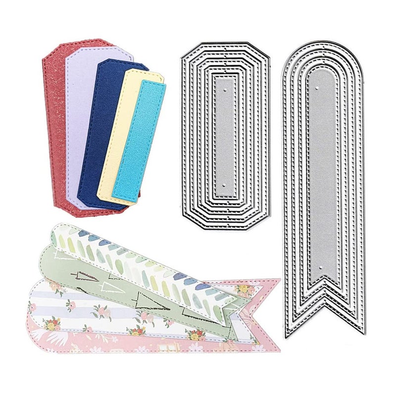 9 pcs Bookmark Cutting Dies Banner Tags Ribbon Die Cuts Metal Embossing Stencils Template Mould for Card Scrapbooking and DIY Craft Album Paper Card Decor