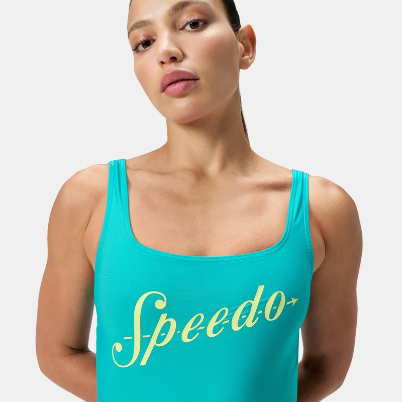 speedo Green Women's Logo Square Back One-Piece Swimsuit for Women | Best Price UAE