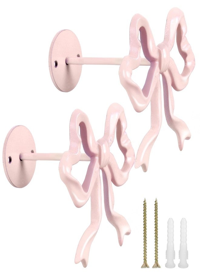 وولاين مجموعة من قطعتين من مشابك ستائر على شكل فيونكة وردية اللون من والين، تُثبت على الحائط، مصنوعة من المعدن، مثالية لتزيين المنزل والمكتب وغرفة المعيشة وغرفة النوم. - Image 1