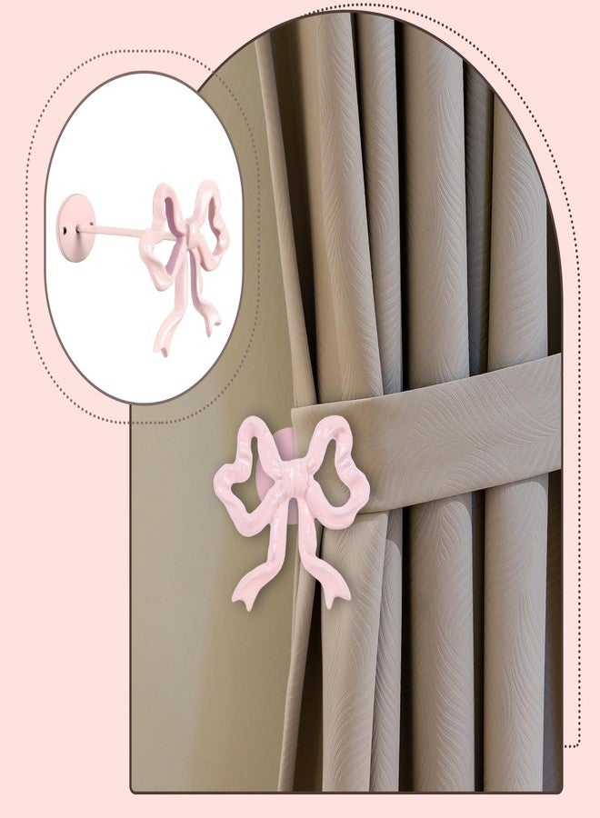 وولاين مجموعة من قطعتين من مشابك ستائر على شكل فيونكة وردية اللون من والين، تُثبت على الحائط، مصنوعة من المعدن، مثالية لتزيين المنزل والمكتب وغرفة المعيشة وغرفة النوم. - Image 4