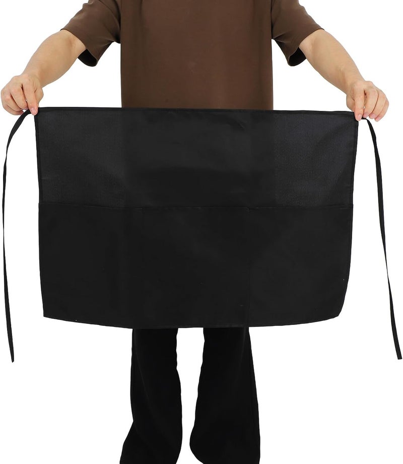 KICHOUSE 2pcs Black Waist Apron with 3 Large Pockets Adjustable Strap 63x47cm Half Apron for Restaurant Servers for Waiters and Waitresses - Image 4