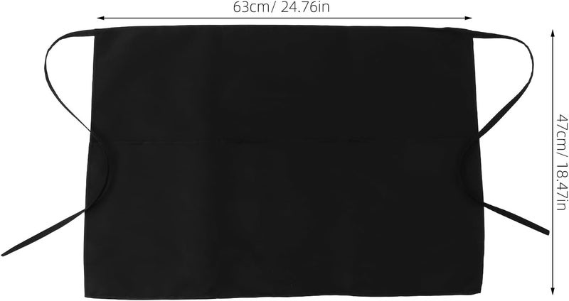KICHOUSE 2pcs Black Waist Apron with 3 Large Pockets Adjustable Strap 63x47cm Half Apron for Restaurant Servers for Waiters and Waitresses - Image 2
