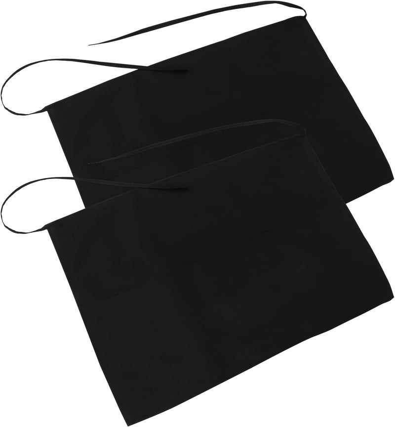 KICHOUSE 2pcs Black Waist Apron with 3 Large Pockets Adjustable Strap 63x47cm Half Apron for Restaurant Servers for Waiters and Waitresses - Image 1