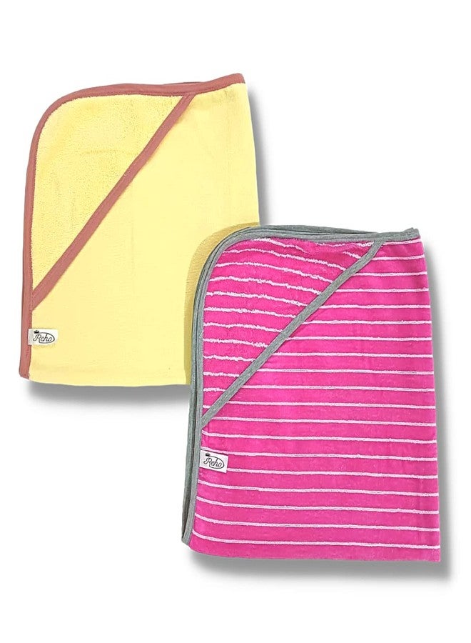 TuddyBuddy 100% Cotton Hooded Terry Towel for Babies/Super Soft Bath Towel for 0 Months - 2 Years Baby - Ideal for Newborn Babies - (Pack of 2 - Yellow & Pink Stripes) - Image 5